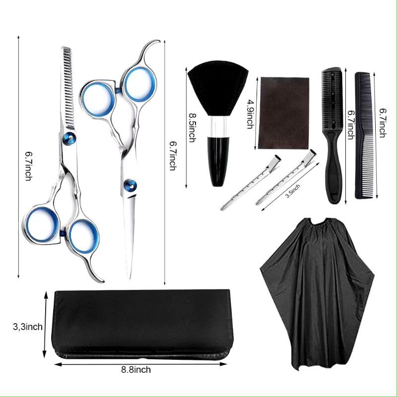 Aleekit Set Gunting Rambut + Gunting Sasak + Berbagai Sisir + Bonus Jubah Apron, Salon Profesional