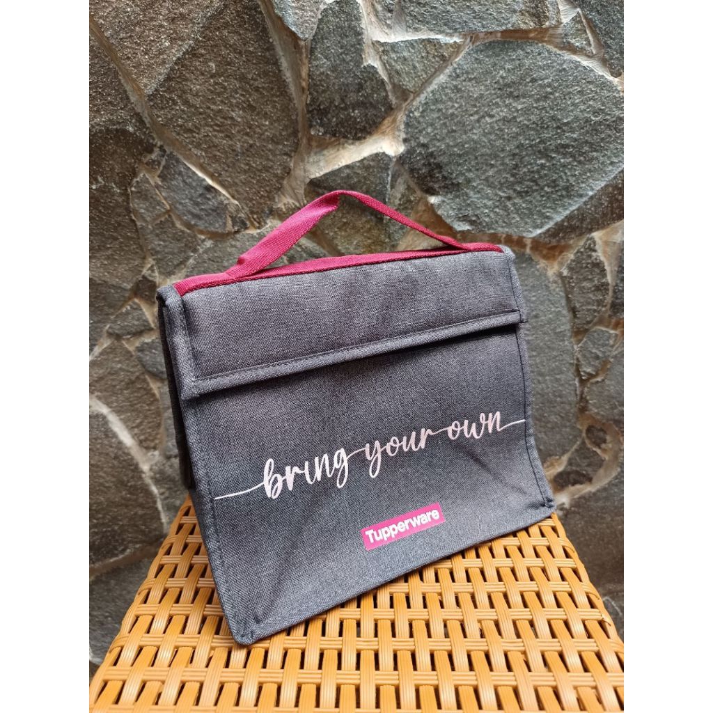 tas byo original tupperware abu strip hijau