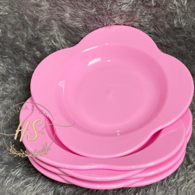 2pcs PIRING MAKAN BUNGA  Daisy - piring bunga pink / piring melamin ungu / piring makan bunga pink W
