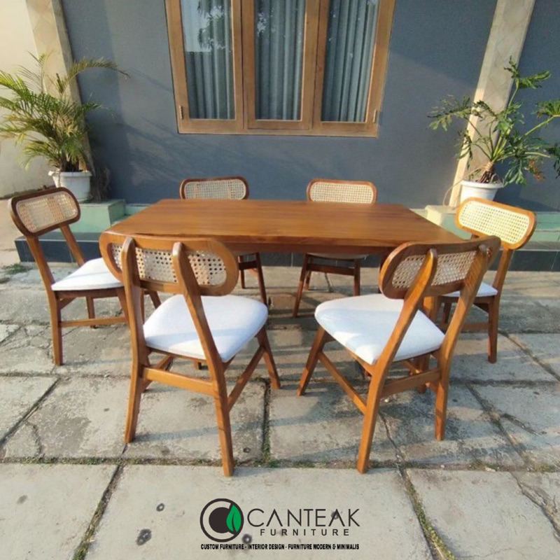 Set meja makan 6 kursi-Set meja makan kursi ropan rotan-Set meja makan minimalis