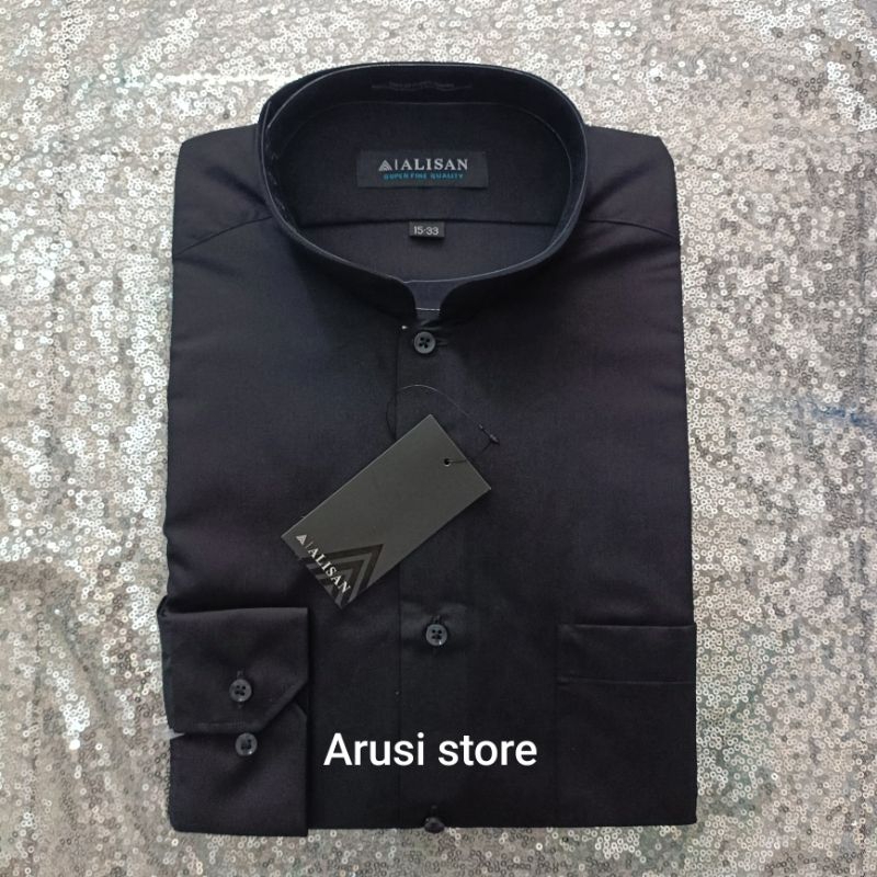 Kemeja polos Hitam & Warna  ALISAN Kerah koko & berkerah Lengan panjang ( 100% ORI )
