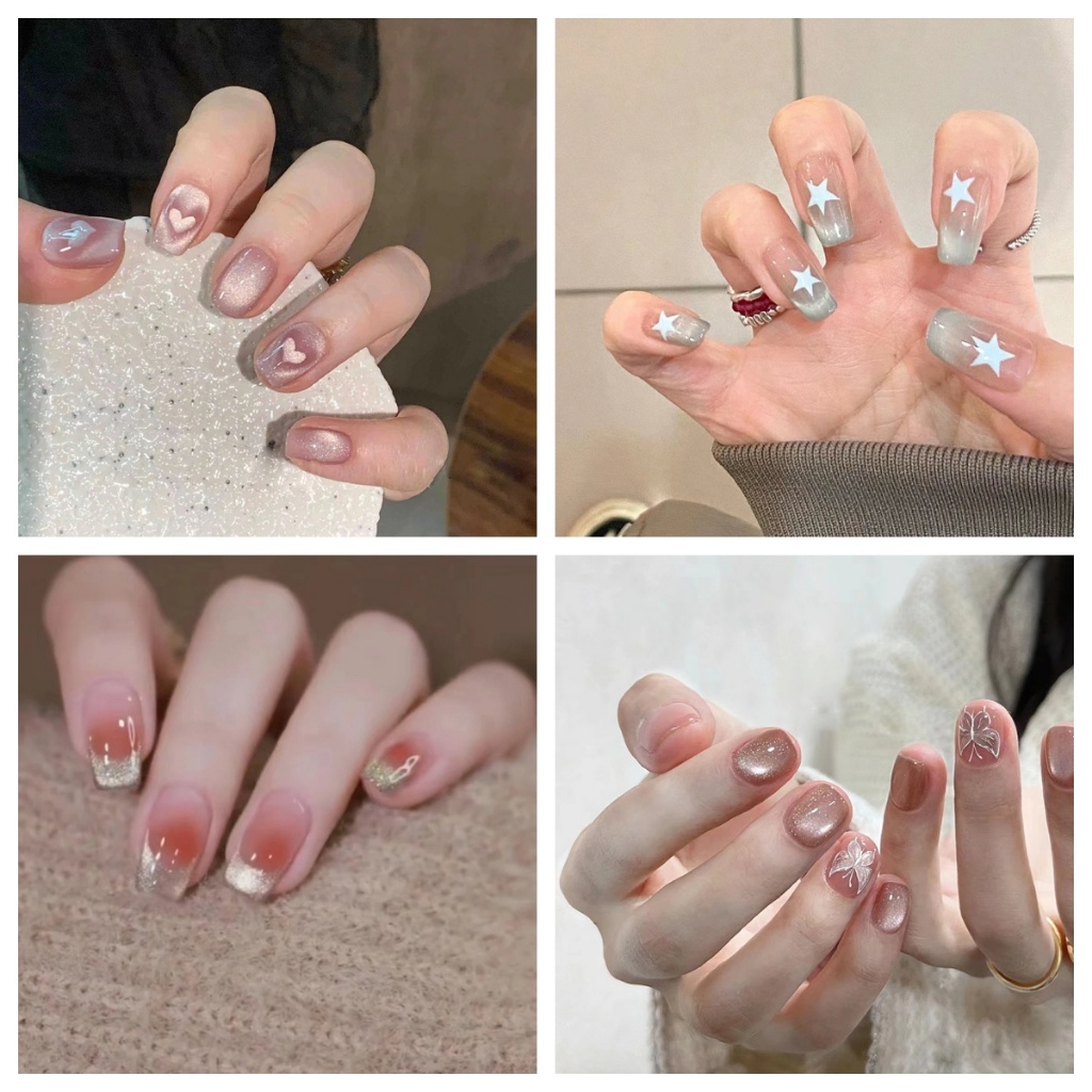COD Moonlight Cat Eye Kuku Palsu /10 Pcs set Kuku Palsu/Kuku Palsu Baru Seni Kuku Kreatif Baru NAILS