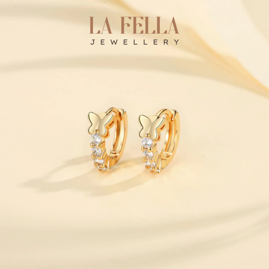 【LA FELLA】Jewelry Anting Kupu Kupu Perempuan Tidak Karat Titanium Permata Perhiasan Anti Luntur Pran