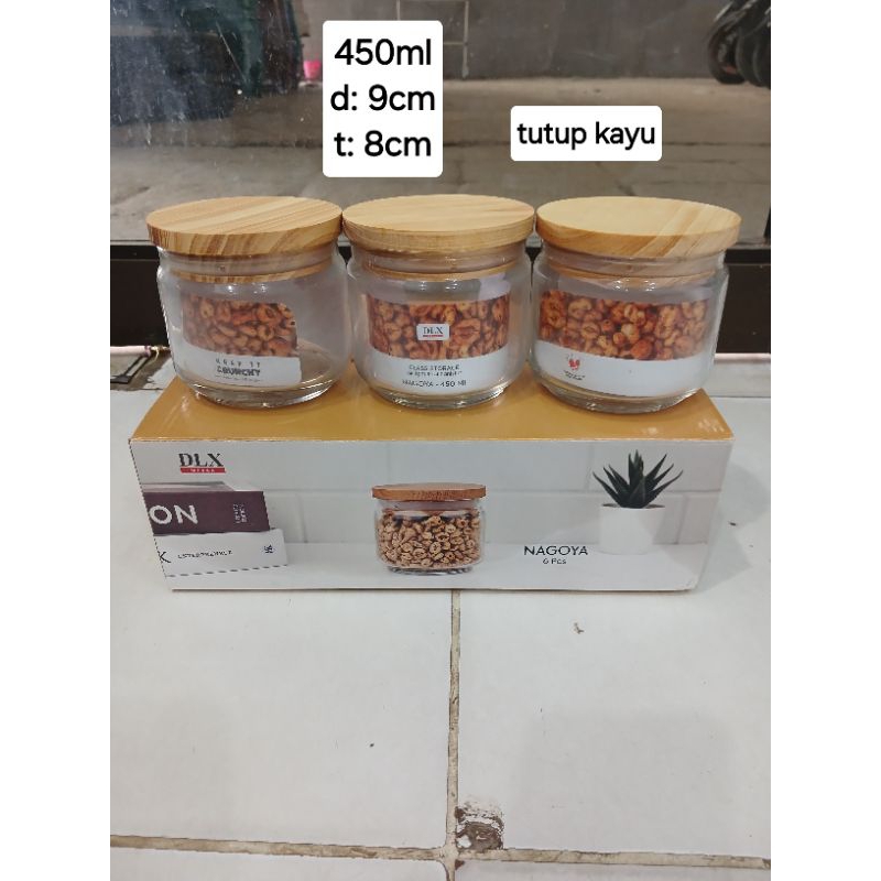 *KHUSUS BATAM* SET 6PCS STOPLES KACA 450ML/toples kaca tutup kayu/toples kue/stoples makanan