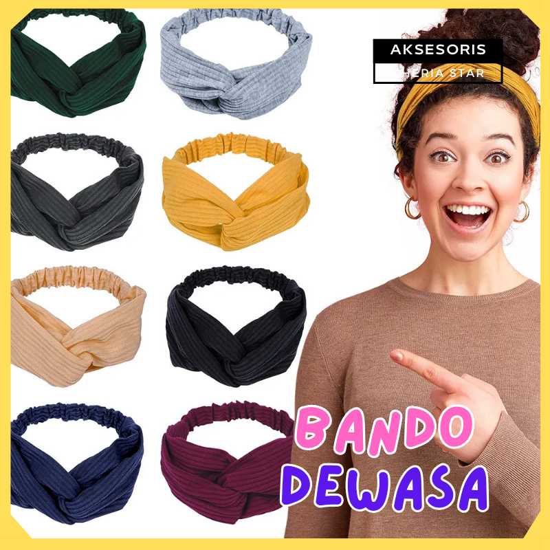 Bando Wanita Dewasa Kekinian Warna Polos Fashion Korea Bandana Hair
