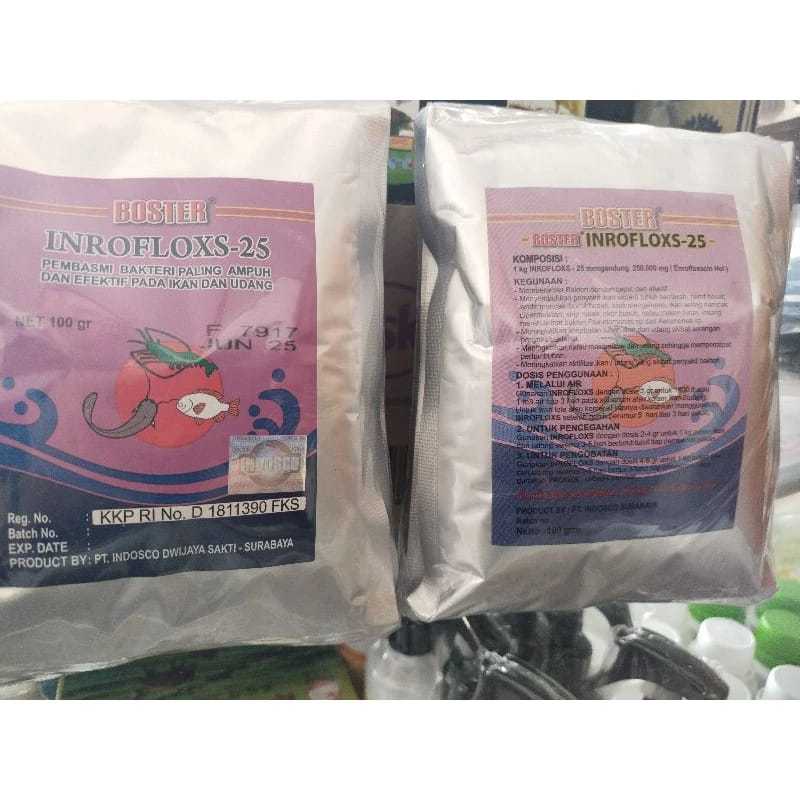 Boster inrofloxs 25 serbuk 100gr - Antibiotik ikan pembasmi bakteri