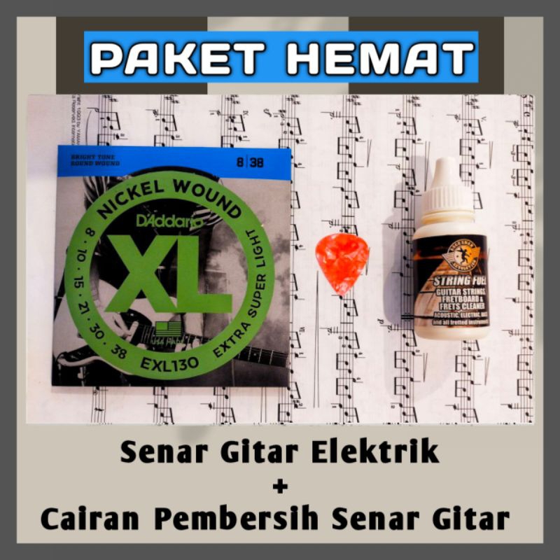Paket Hemat Senar Gitar Elektrik Listrik Dan Cairan Pembersih Gitar