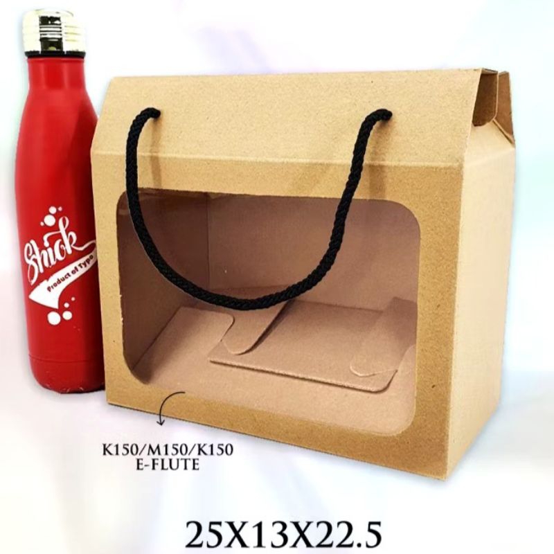 

Box / Kotak Hampers Imlek Lebaran Merry Xmas Happy New Year (karton tebal) ukuran 31x13cm atau 25x12,5cm box karton coklat mika transparan kotak gable