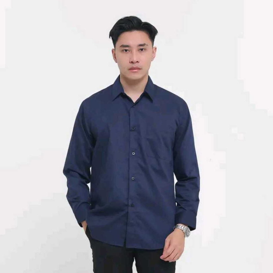 BERLANC.ID - Kemeja Pria Polos Navy Biru Dongker Lengan Panjang Kerja Kantor
