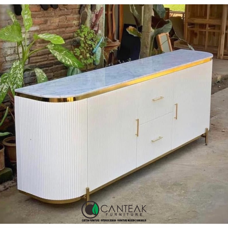 Bufet credenza top marmer carara-credenza salur-Credenza jati salur