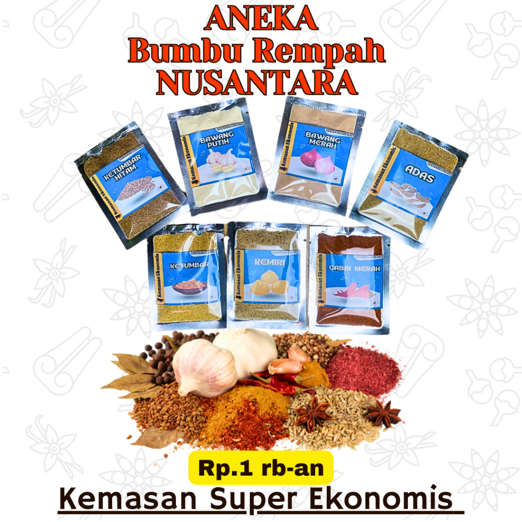 

PRAKTIS Kemasan Ekonomis Aneka Bumbu & Rempah Bubuk Serba Seribuan Bawang putih Merah Ketumbar lada