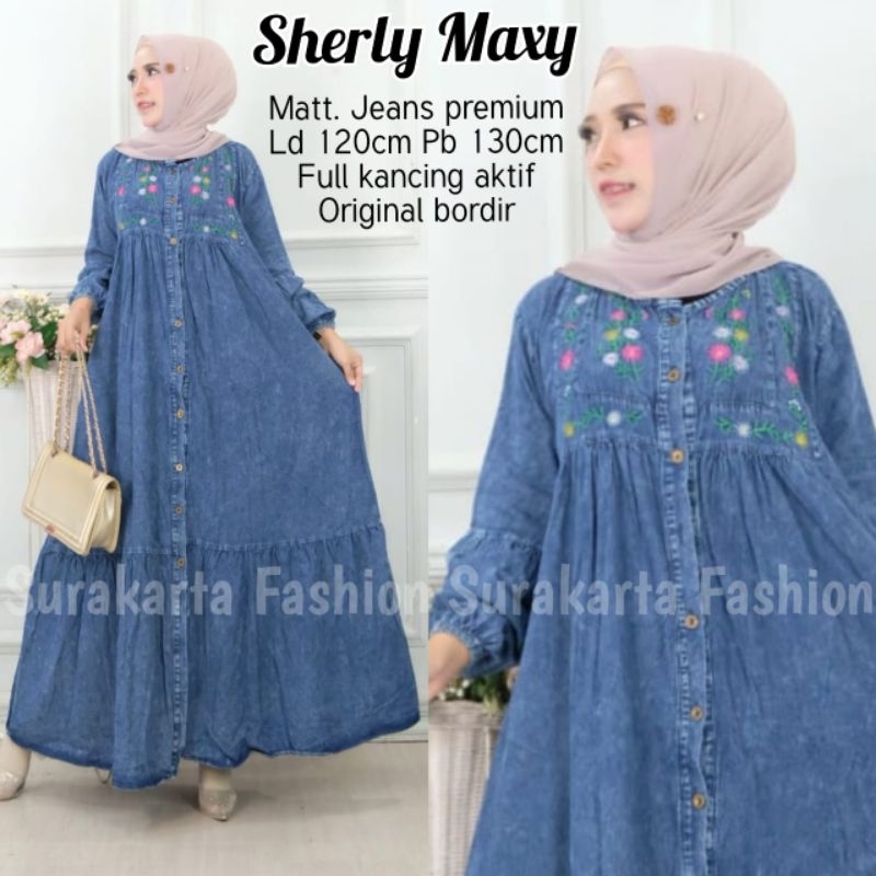 Sherly Gamis Jeans Jumbo Bordir | Midi Jeans Jumbo | Gamis Jumbo | Midi Jumbo