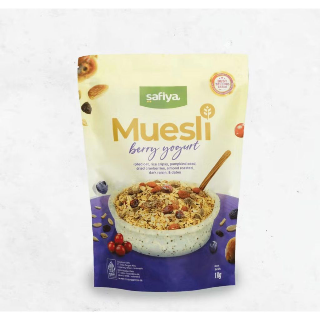 

QH Safiya Muesli Berry Yogurt 1 Kg (Buah Buahan Kering, Kacang-kacangan Dengan Rasa Rasa Blueberry