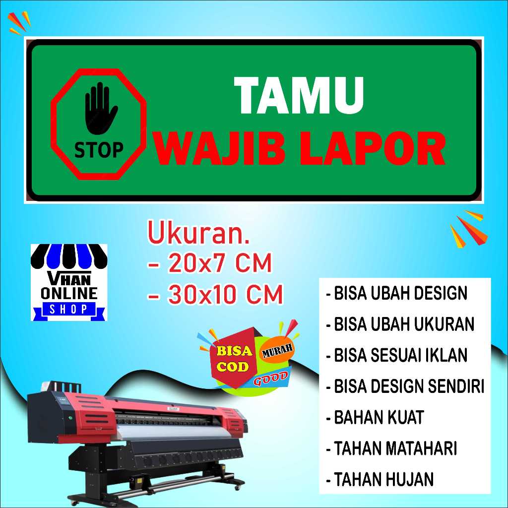 

Cetak Stiker Kata Kata Tamu Wajib Lapor Bahan Tahan Air Hijau