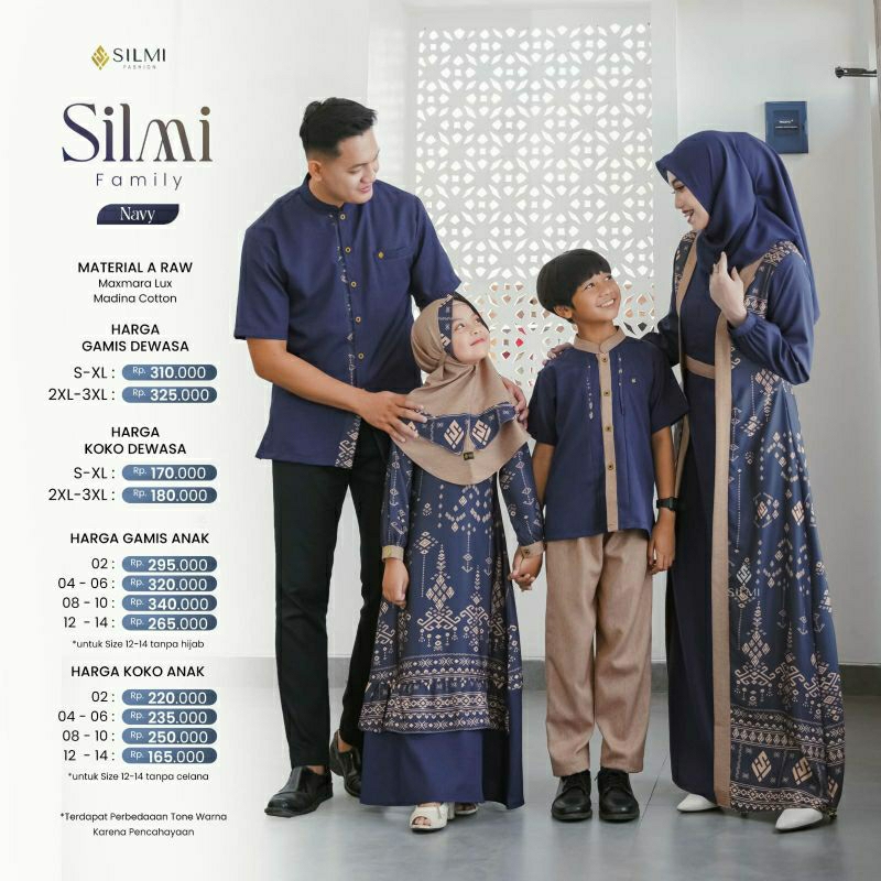 Gamis sarimbit keluarga samara famset 2025 Silmi Family Navy baju couple keluarga gamis kekinian baj
