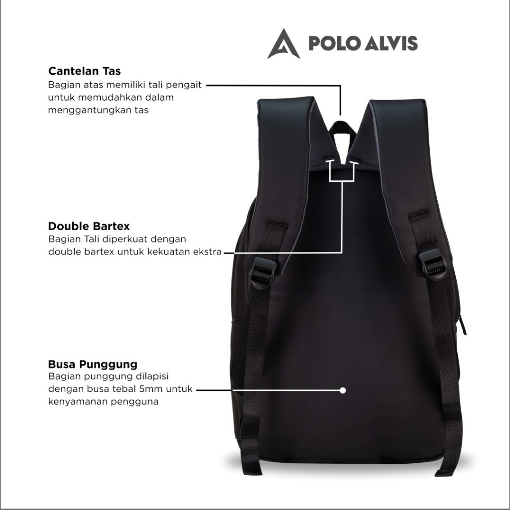Original Polo Alvis - Urban Lagos Black Laptop 14In Waterproof Premium Backpack Tas Ransel Pria