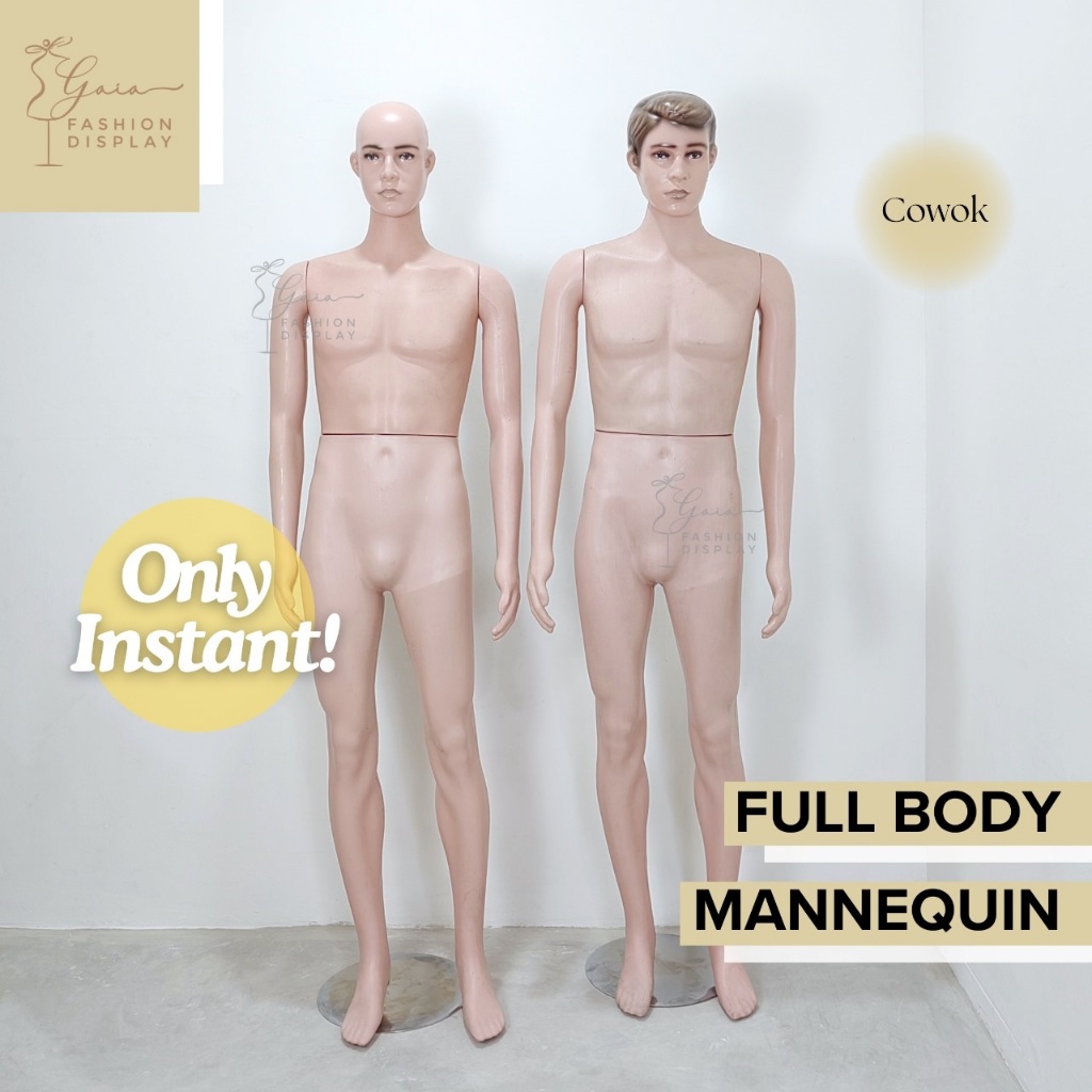 KHUSUS INSTAN Patung Manekin Full Body Cowok Plastik Warna Kulit Ada Rambut Manekin Pria Display Baj