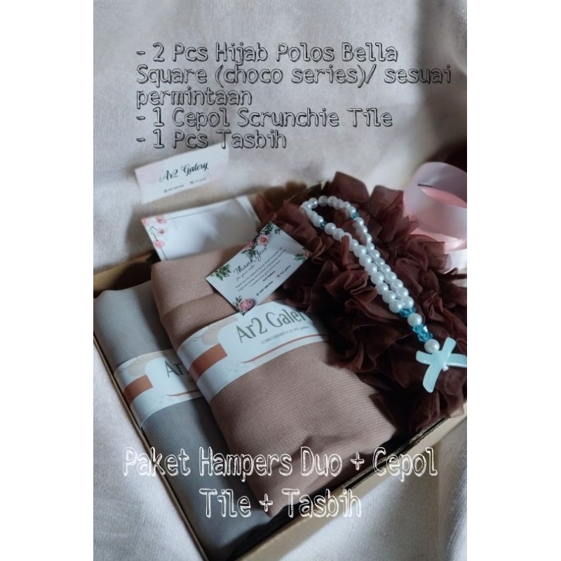 

Paket Hampers Duo + Cepol Scrunchie Tile + Tasbih / Gift Box by Ar2 Gallery Ulang Tahun, Hari Ibu, Hari Guru, Hadiah, Wisuda