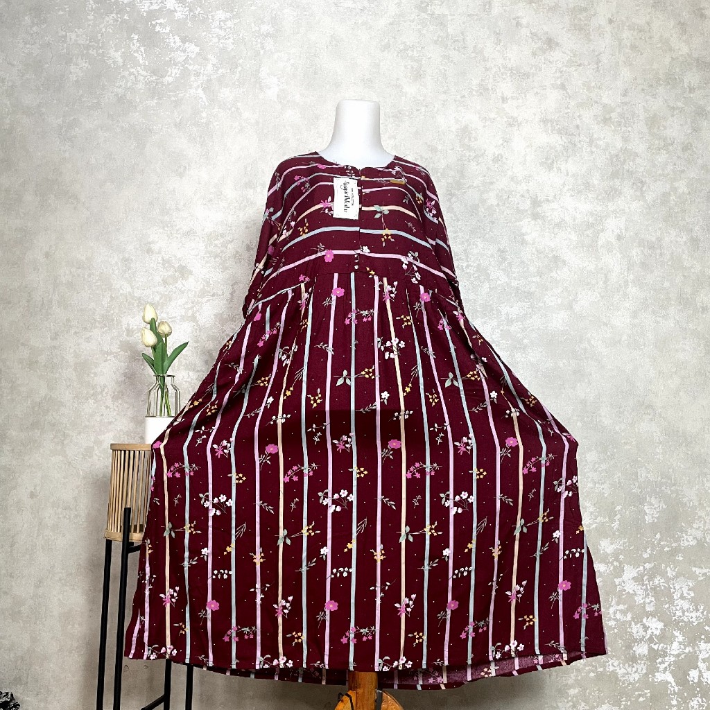 Daster Rayon Viscose Fuji Salur Bunga Klok LD 120 [lingsirndalu]