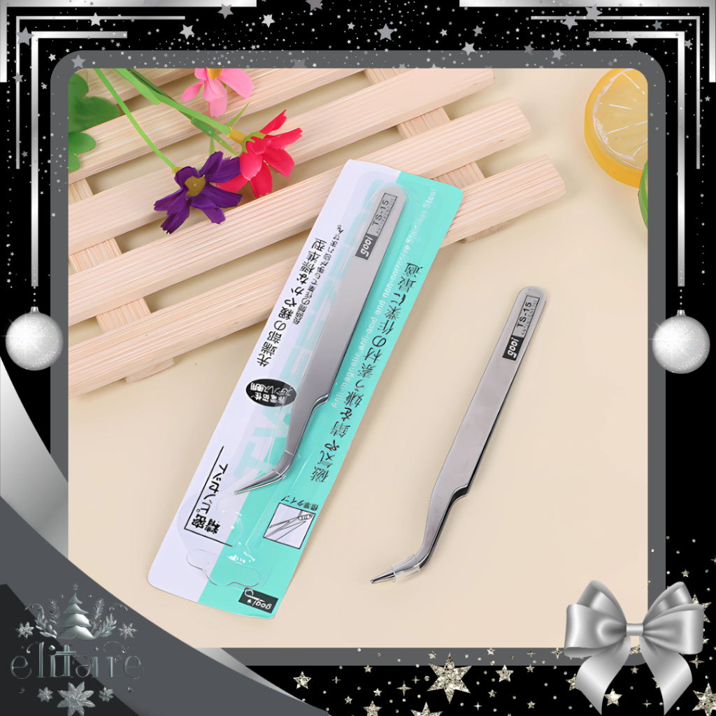 ELITAIRE Pinset Eyelash / Pinset Stainless Steel / Pinset Bengkok Siku / Pinset Benang Stainless / P