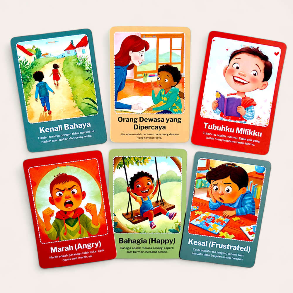 Calistungseru - Kartu Flashcard Edukasi Anak Tema Emosi dan Edukasi Keamanan Diri / Buku Emosi Anak