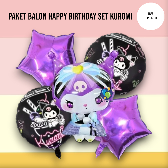 Paket Balon Kuromi Jumbo Sanrio Angka / Set Dekorasi Ulang Tahun Anak Perempuan