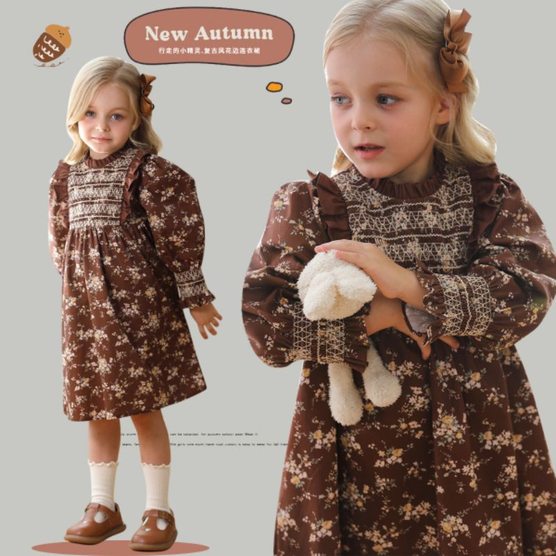 [Mommyhoky] Dudu cream- Dress anak import Gaun pesta premium Dress anak Autumn Dress Midi anak