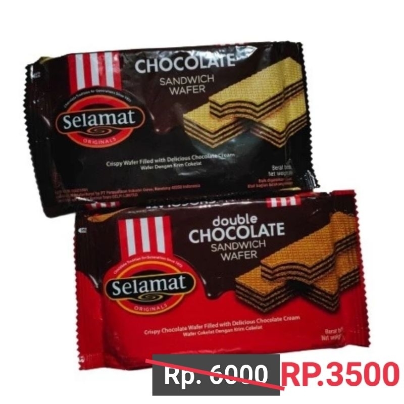 

PROMO !!! WAFER SELAMAT 45 gr DOBEL CHOCOLATE MERAH DAN COKLAT