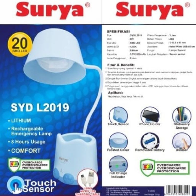Lampu Belajar Charge LED  Surya + Sensor Sentuh  ( Harga Sale)