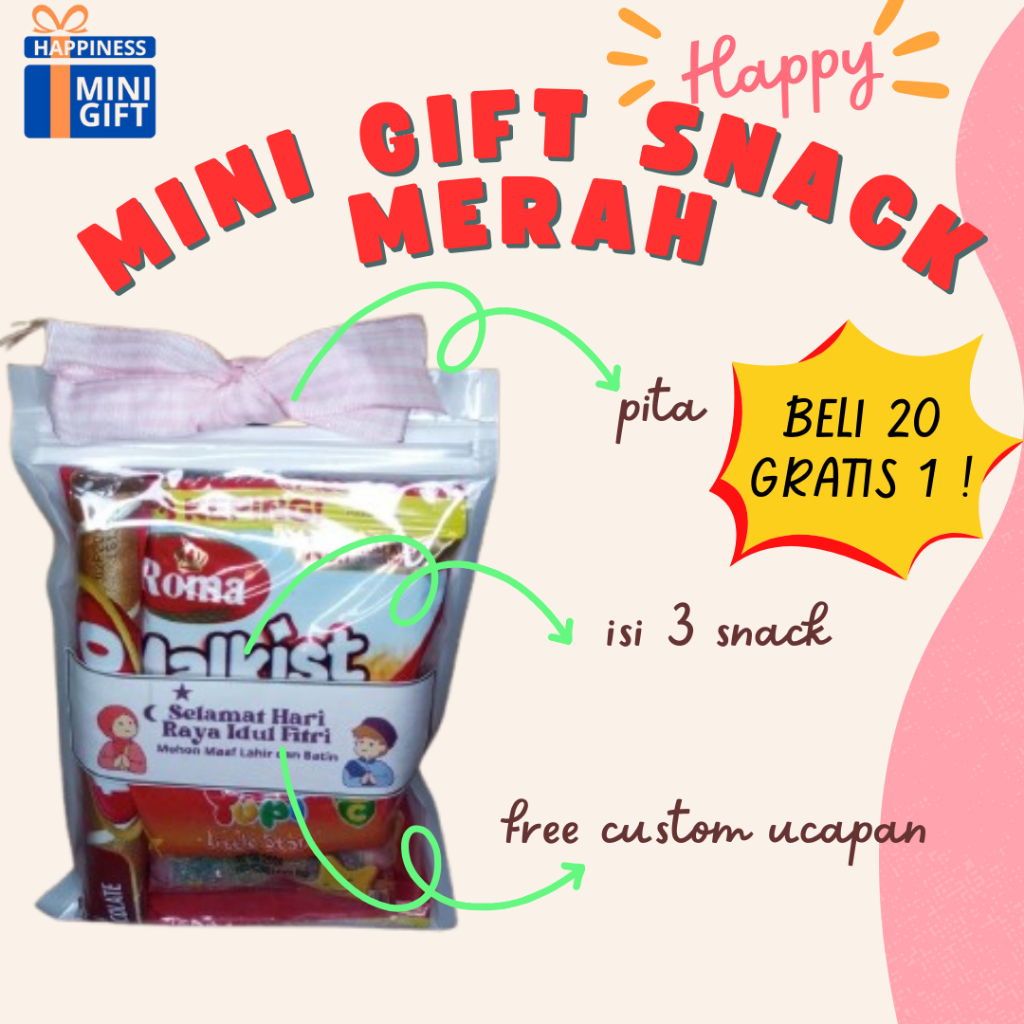 

HAPPY MINI GIFT SNACK MERAH | FREE CUSTOM UCAPAN | TANPA MINIMAL PEMBELIAN | TERMURAH !!!