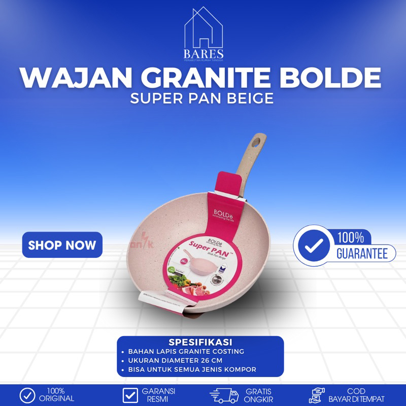 BOLDe Wajan / Super Fry Pan Beige 26cm Wajan Anti lengket