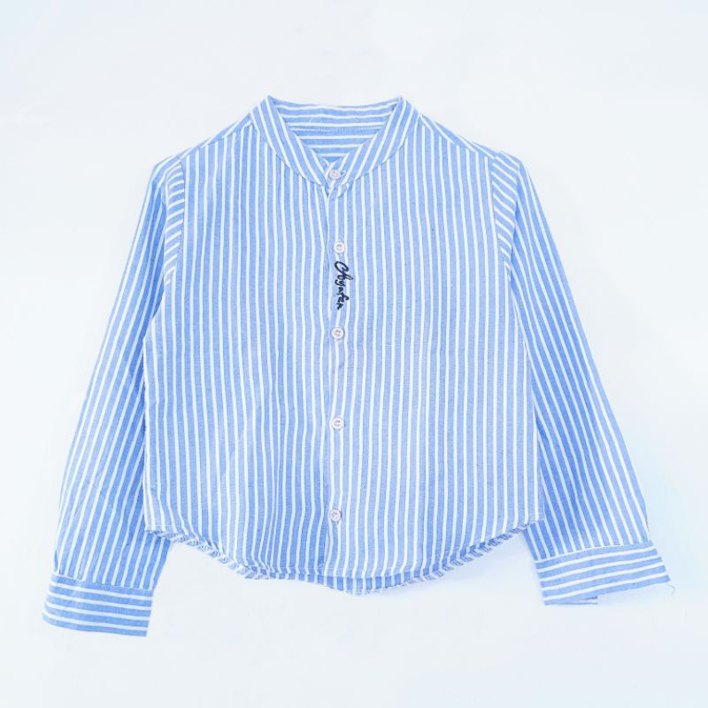 PRELOVED/THRIFT KEMEJA BIRU SALUR WANITA KOREA CROP