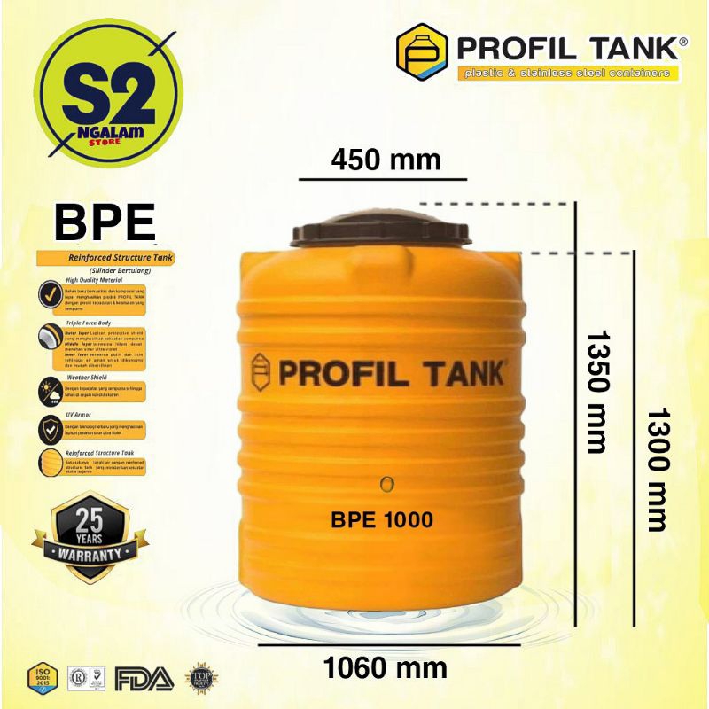 Tandon Air /Toren Air /Tangki Air - PROFIL TANK BPE 1000 Liter (Invoice)