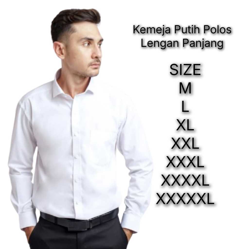Hem pria putih lengan panjang/Kemeja putih panjang/kemeja polos