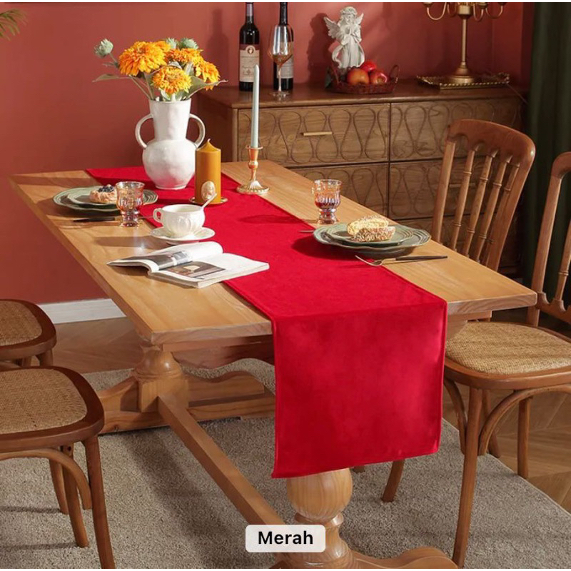 Taplak meja/table runner bahan polos suede ukuran 35 x 250