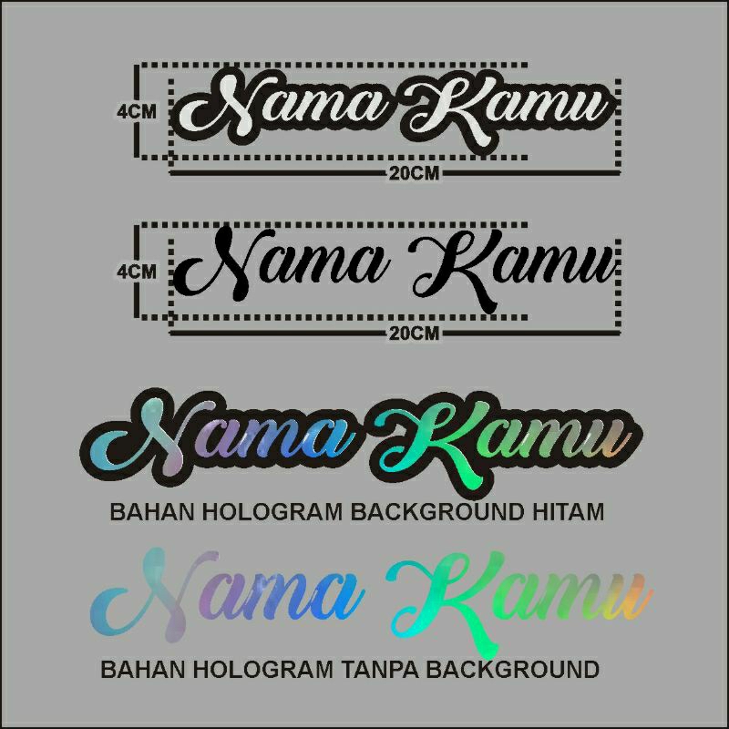 stiker nama cutting hologram custom