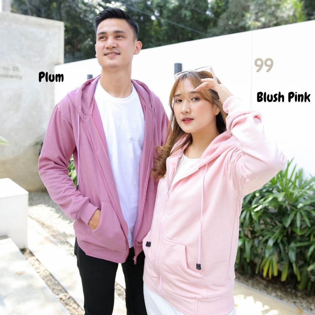 Jaket Hoodie Polos Zipper Unisex Size XXL Warna Ungu Plum Jumbo