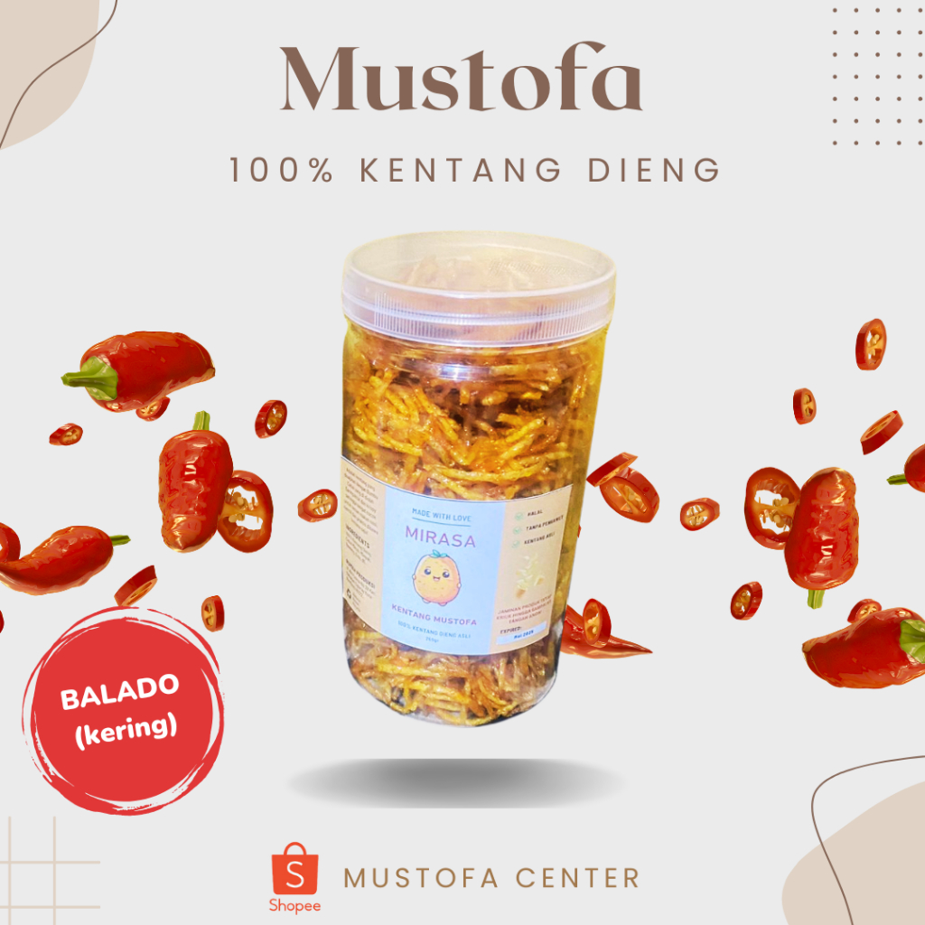 

Kentang Mustofa Premium 1000ml MIRASA BALADO GURIH KERING Keripik Kering Kentang