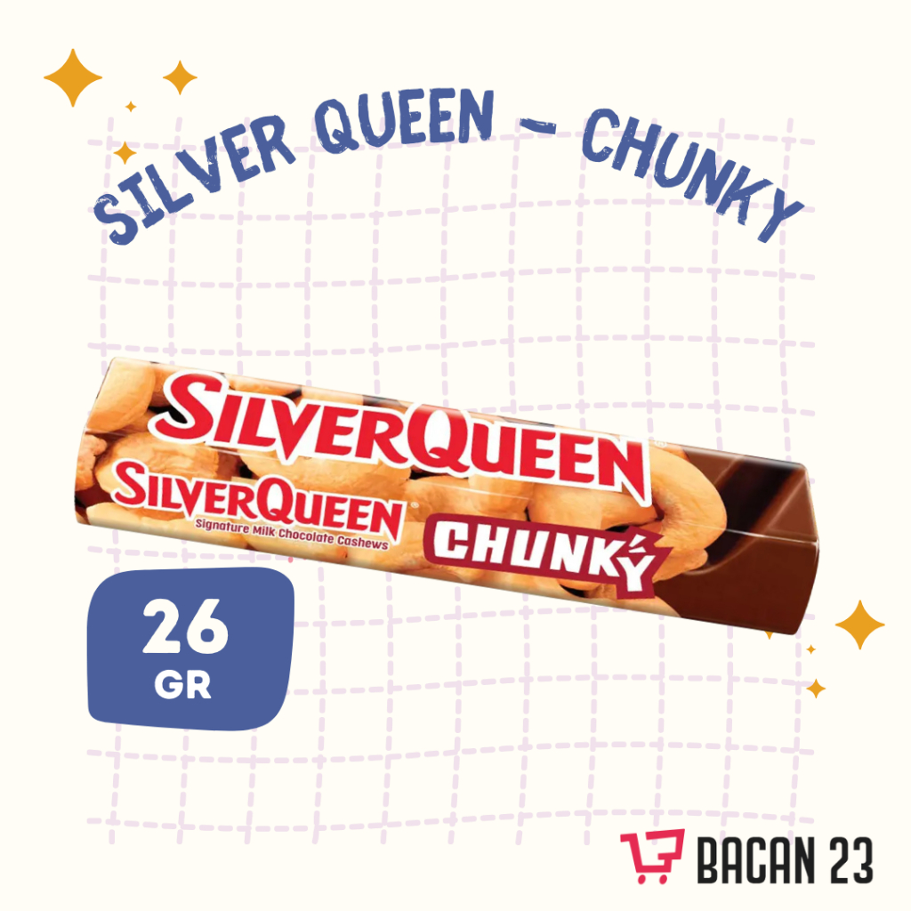 

SilverQueen Chunky Bar (26gr) / Cokelat Silver Queen ChunkyBar Kacang Mede / Bacan23 - Bacan 23