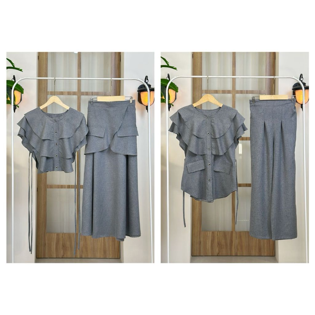 One Set Haruka 2 in 1 Cotton Madina||Busana Muslim Set Celana/Rok||One Set Remaja Dewasa By EsHa Sca