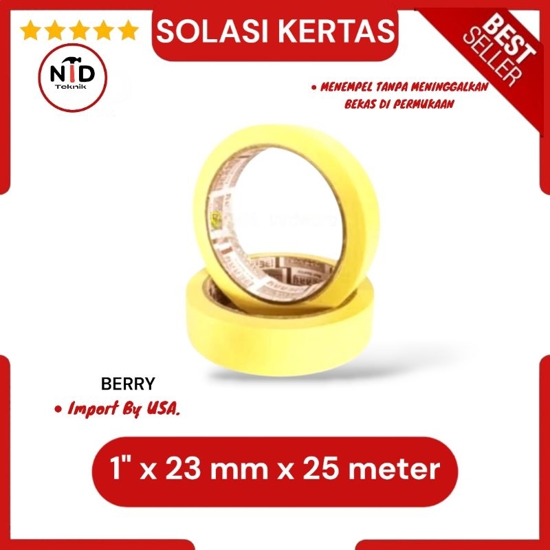 Masking Tape / Solasi Kertas Berry 1 inch / 23 mm 25 meter / Solasi kertas Bagus.