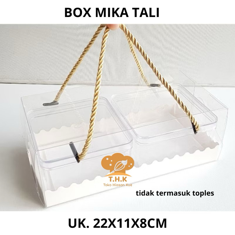 

Box Mika 22x11x8 cm Tali Panjang Kue Spiku Toples Natal Imlek Lebaran