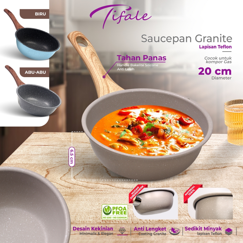Tifale Deep Sauce Pan 20cm Granite Coating Anti Lengket Panci Mpasi
