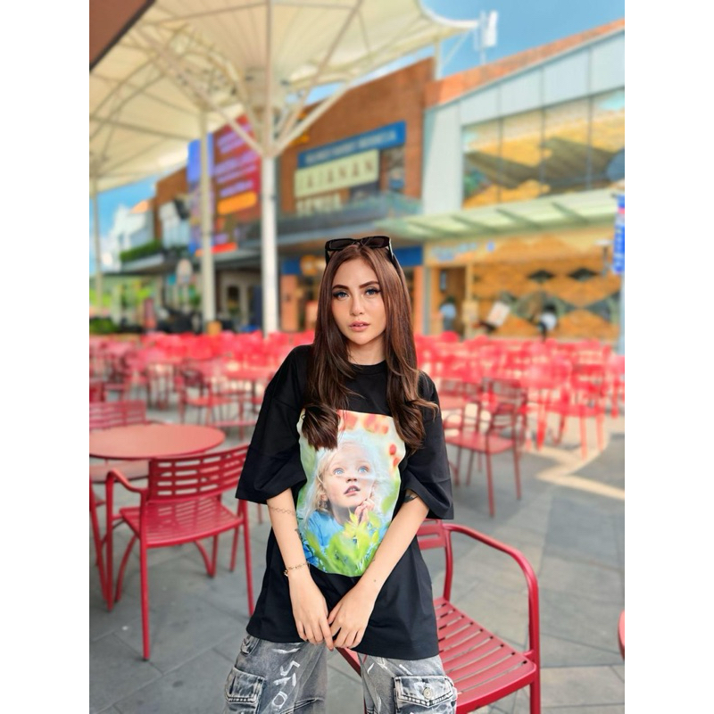 ACME DE LA VIE ADLV BABY FACE FLOWER GARDEN GIRL T-SHIRT BLACK