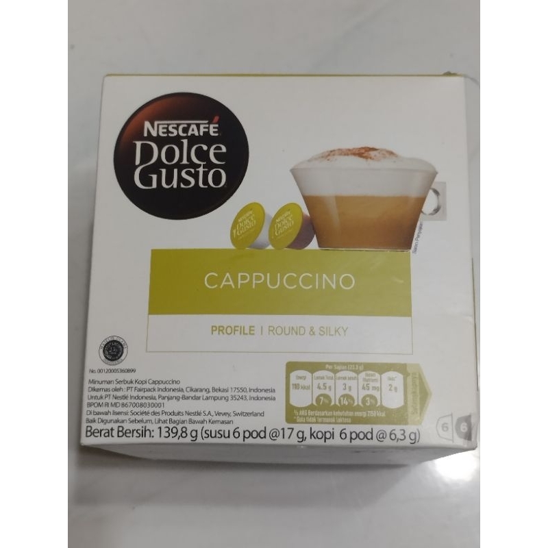

Nescafe Dolce Gusto Cappuccino Round & Silky 139.8gr (susu 6 pod @17g, kopi 6 pod @6.3g)