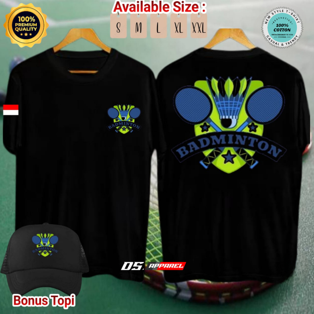 KAOS DISTRO BADMINTON DESAIN KEREN BONUS TOPI/KAOS PRIA BADMINTON