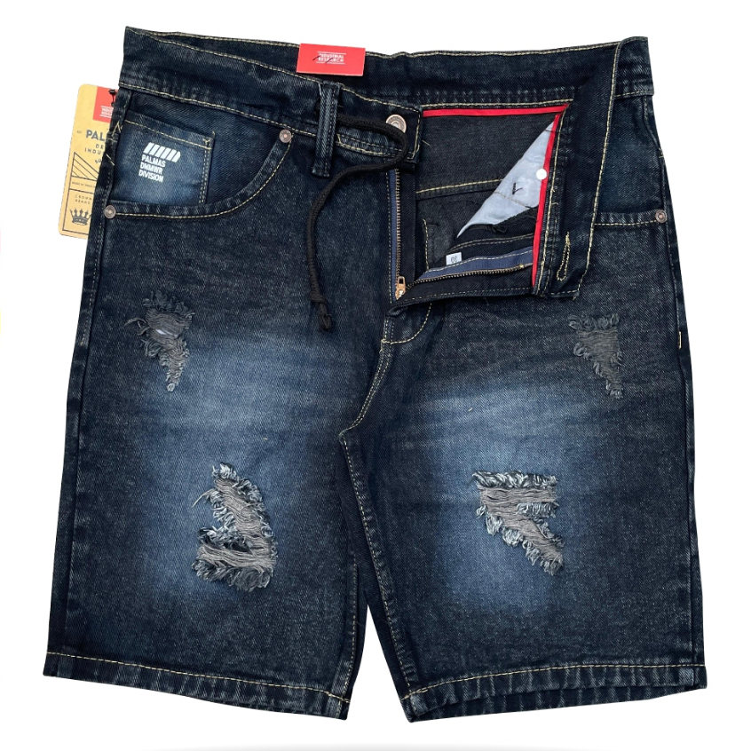 Celana Jeans Pendek Sobek Ripped Wishker Pria New Hitam Snow