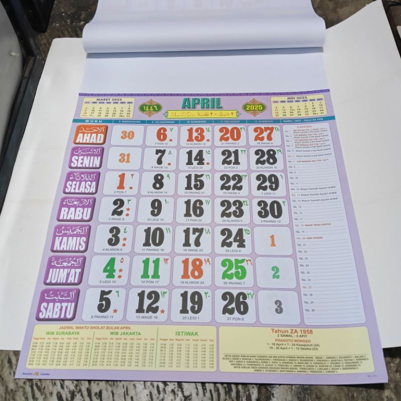 

Kalender Kerja Arab Jumbo Full Color Tahun 2025