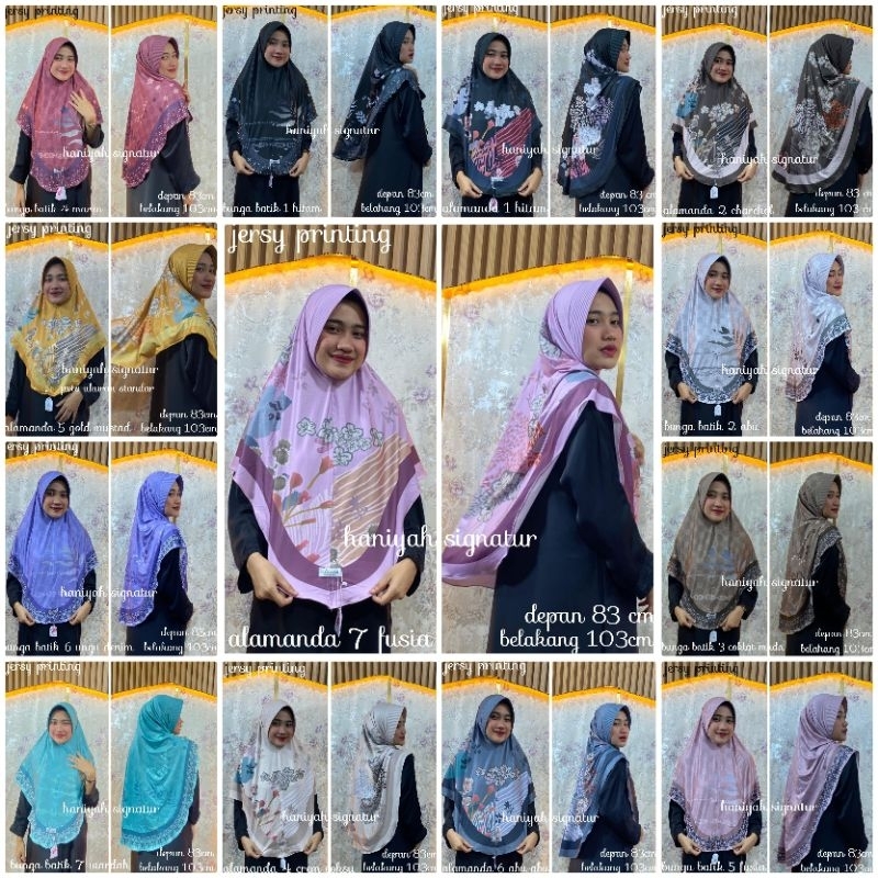 kerudung bergo motif yura jersey premium uk  jumbo ,hijab instan jersey motif premium, bergo jersey 