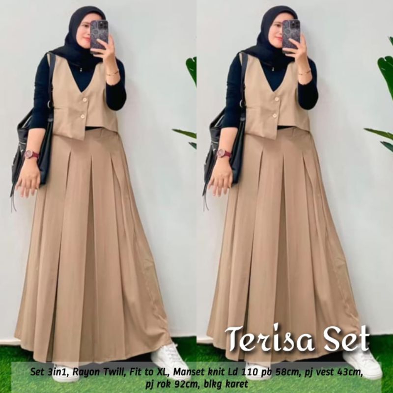 Ready siap cod angkut Terisa set 3in 1 rayon Dress wanita muslimah Gamis baju midi muslim wanita gau